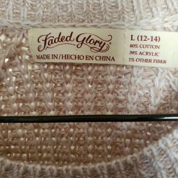 Faded Glory Sweater Size L Ivory Cable Knit Pullover Oatmeal Marl Cotton Blend - Picture 2 of 10